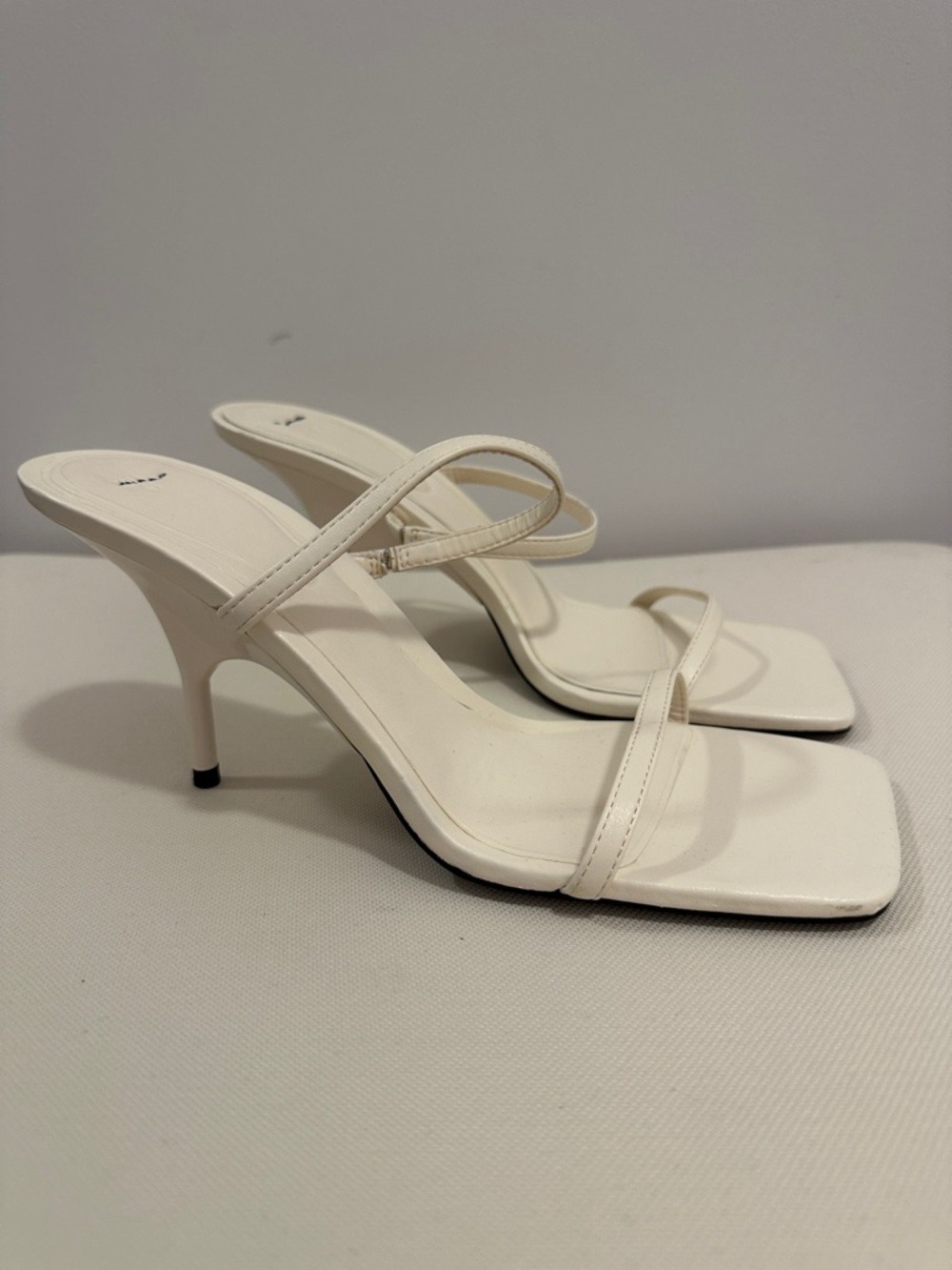 Zara White Strappy Square-Toe Stiletto Heels Sandals